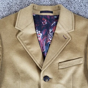 Ted Baker London Endurance Swish Wool Cashmere Overcoat Men 36R Camel Coat Read* - Picture 1 of 16
