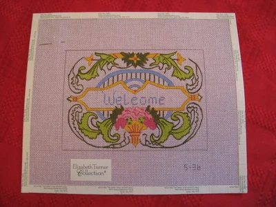 Hand Painted Needlepoint Canvas Welcome by Elizabeth Turner - Image 1 of 2