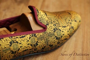 New & Lingwood Black Woven Silk Gold Shoes Loafers Mens UK 12 US 13 NEW - Picture 1 of 12