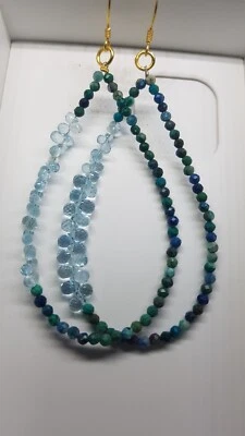 Orecchini in argento sterling 925 con pietra preziosa crisocolla e acquamarin... - Immagine 1 di 4