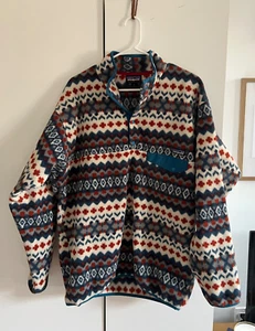 Patagonia Synchilla Size L Snap T Fleece Red/Cream/Blue Pullover - Picture 1 of 4