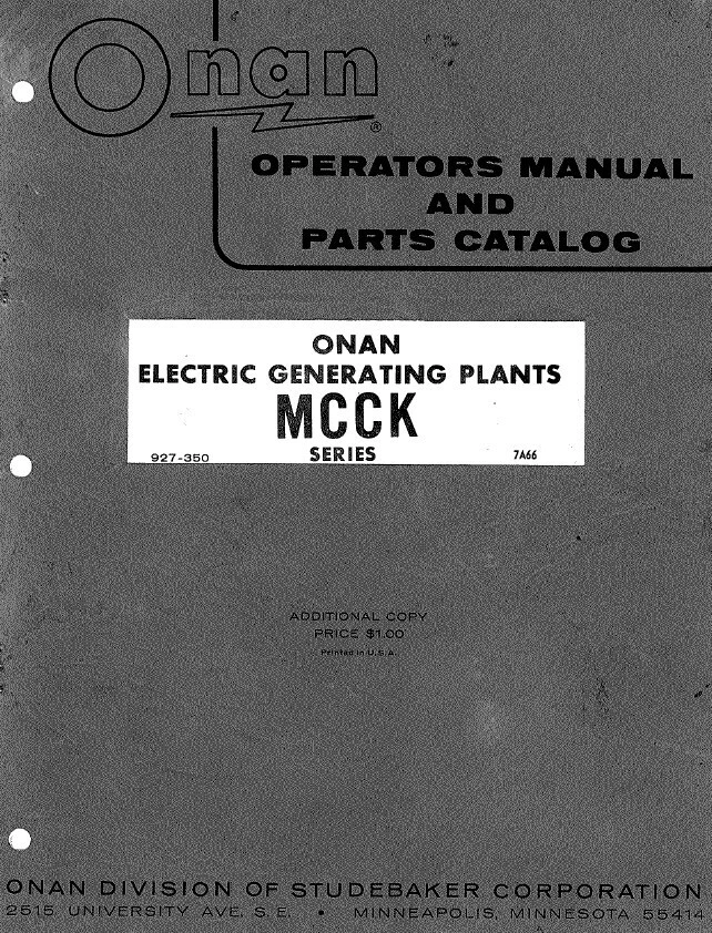 Digital Onan MCCK Series Generator Operators Manual - Image 1 of 1