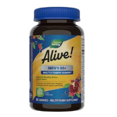 Natures Way Alive! Мультивитамины жевательные для мужчин 50+ ежедневно 60 штук 1 упаковка срок годности 2025-9 - Изображение 1 из 4
