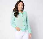 Denim & Co. Women's Top Sweater Sz L Button Front Long Sleeve Green A639557