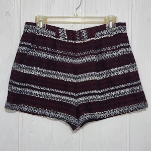 BCBGeneration Women's Size 4 Maroon Striped Jacquard Tweed High Rise Zip Shorts - Picture 1 of 10
