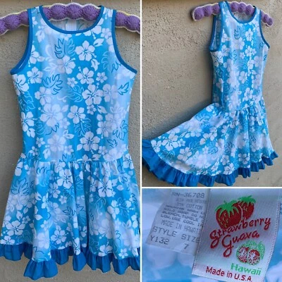 Vestido Hawaiano Fresa Guayaba Hawaiano Hecho en EE. UU. Falda Completa Borde Volantes Niñas Foto 1 de 4