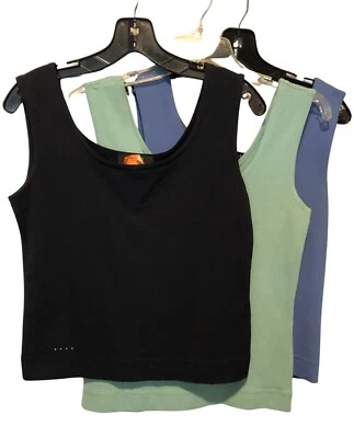 Camiseta sin mangas DANA BUCHMAN Shell Cami Blusa Lote 3 Negra Azul Verde Vintage Elastizada Foto 1 de 4