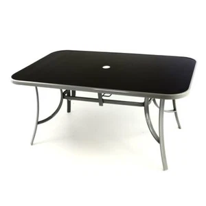 Gartentisch Terrassentisch Esstisch mit Glasplatte schwarz Glastisch Stahl grau - Bild 1 von 6