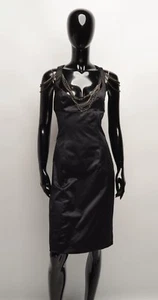 Miss Sixty Y2K Grunge Glam Chains Draped Bodycon Black Dress Size M - Picture 1 of 8