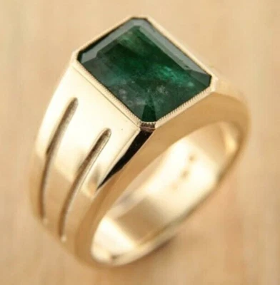 Anel masculino esmeralda verde natural ouro 14k sólido anel declaração joia todos os tamanhos - Imagem 1 de 3