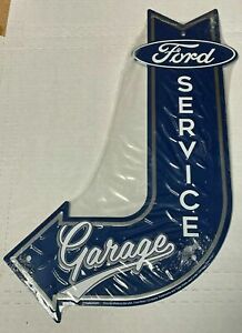 Ford Service Garage ~ 18" x 12"  Metal J-Bent Arrow Sign, Man cave Embossed