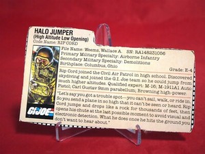 GI Joe Accessory File Card Rip Cord v1 1984 Original FILECARD #626