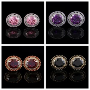 Herren Luxus Glitzer Oval Kristall Manschettenknöpfe Nieten Strass Manschettenknöpfe Box - Bild 1 von 8