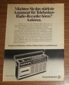 Seltene Werbung vintage TELEFUNKEN BAJAZZO COMPACT 201 Radio-Recorder 1975 - Picture 1 of 1