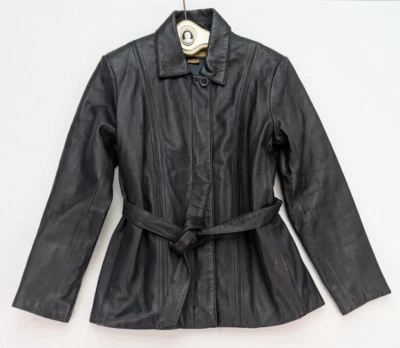 Chaqueta de cuero para mujer Accents by Comint talla S negra con cinturón suave Foto 1 de 4