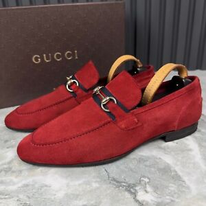 Gucci Jordaan Web Horsebit Loafers Red Suede 9 US or 42 EUR