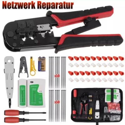 Netzwerk Reparatur Werkzeug Satz Crimpzange LAN Kabeltester für RJ45 RJ11 RJ12 . - Bild 1 von 4