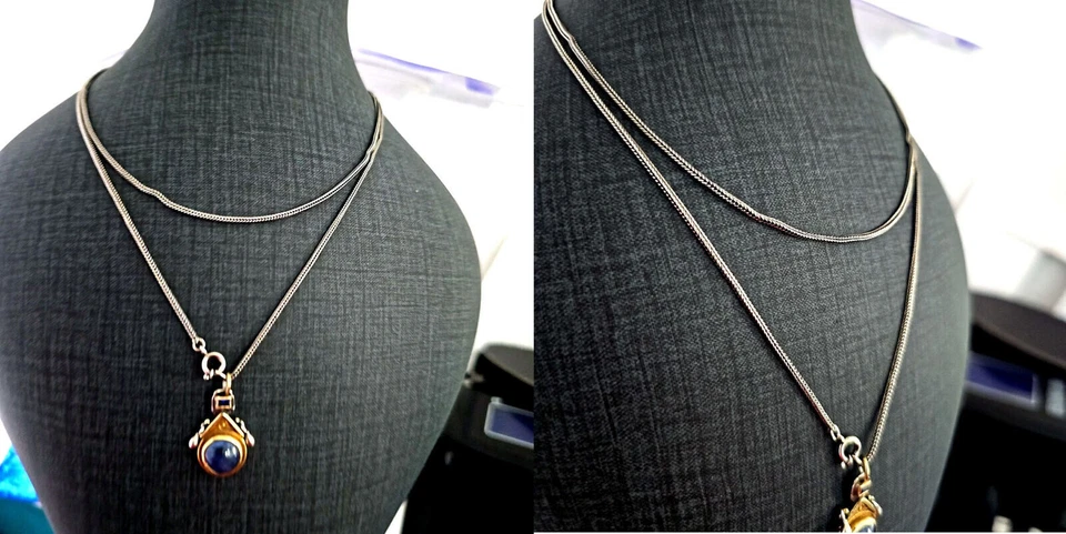 925 Argento Catena Con Blu Zaffiro Rimorchio Dieser Oro Prese 10,3g 118315 - Immagine 1 di 1