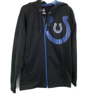 Indianapolis Colts Full Zip Hoodie Mens Medium Black Blue Majestic NFL Jacket - Picture 1 of 6