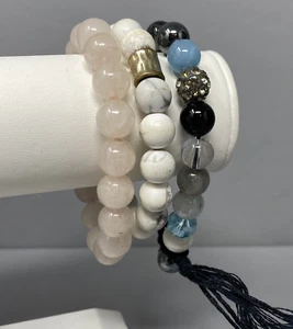 Stone Bracelet Women Assorted Gemstone Beads Lot of 3 Quartz Healing Stretch - Picture 1 of 21