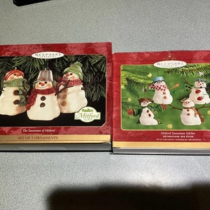 2 CONJUNTOS 3 y 4 adornos de recuerdo Mitford muñeco de nieve sello - Imagen 1 de 6
