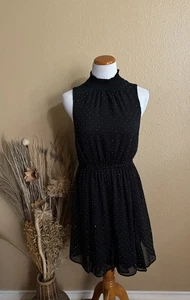 Women’s Nine West Black Glitter Mock Neck Flair Dress Size Small - Picture 1 of 8