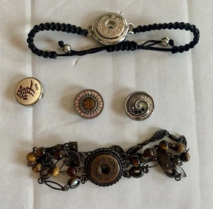 Pulseras brazalete de 2 cuerdas con 3 broches de presión de jengibre joyas piedras rosas azules amor - Imagen 1 de 6