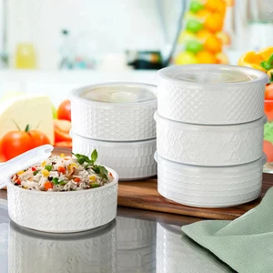 Signature Housewares Stoneware Bowls with Lids, 6 Pack in 2 Colours - Picture 1 of 16