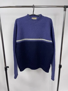 Thomas Burberry Sweater Knit Size M Blue 100% Wool Vintage - Picture 1 of 7