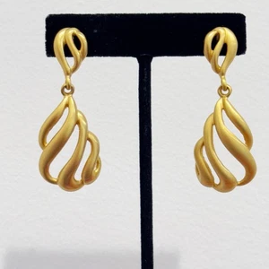 Anne Klein Brushed Gold Swirl Dangle Statement Earrings Pierced Classic Style - Picture 1 of 15