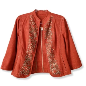 Coldwater Creek Women Linen Blazer Jacket 6 Beaded Embellished Fall Career NEW - Picture 1 of 14