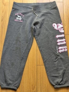 Vintage Victoria's Secret Love Pink Rock Roll Gray/Pink Gym Jog Sweatpants XS - Picture 1 of 19
