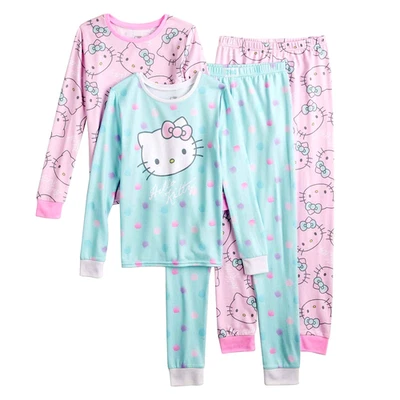 Hello Kitty Pajamas 4 Piece T Shirt Pants Set Girls Size 10 L  Pink Sanrio NWT - Изображение 1 из 3