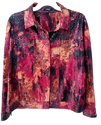 Elementz Women’s 2XL Sequin Look Jacket Red Orange Black Artsy New without tags - Image 1 of 4