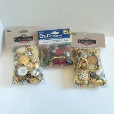 3 Bags Crafting Buttons Christmas Holiday Gold Silver Tone Haberdashery Darice - Image 1 of 4