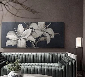 Large Black and White Flowers Canvas Art Wall Decor for Living Room-Modern Fl... - Picture 1 of 8