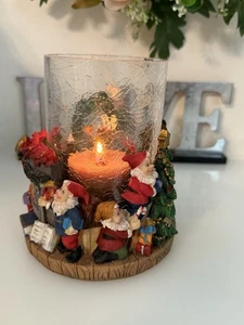 Candelabro Hurricane con base de madera vidrio texturizado lámpara de Navidad Santa Elfos - Imagen 1 de 24