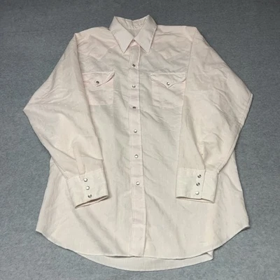 Vintage Men's Wrangler Shirt XL Textured Cowboy Cut Pearl Snap Dress Shirt Pink - Image 1 of 4