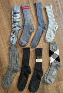 8 paia di calze vintage nuove vecchie stock grigie a quadri Argyle tinta unita - Foto 1 di 14
