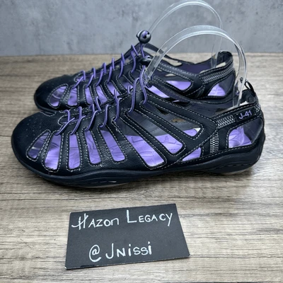 J-41~Mujer~Sandalias Lagoon Descalzo Diseño Tracción Negro/Púrpura~Talla 7M Foto 1 de 4