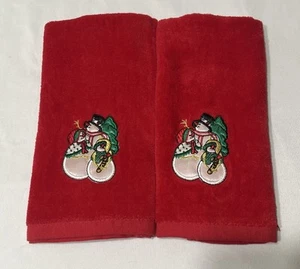 Set of 2 Fingertip Snowman Family Embroidered Towels Christmas Tree 16x11” LN - Picture 1 of 6