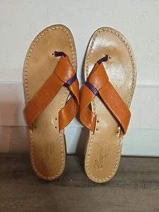 Vero Cuoio Siniscalchi Sorrento Italy Women’s Sz 11 42 Leather Thongs 3/4” Heel - Picture 1 of 6