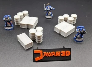 Oil Barrels x10 + Crates x5 28mm Wargaming Scatter Terrain Scenery Tabletop Mini