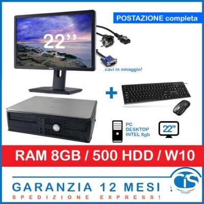 POSTAZIONE PC COMPUTER FISSO DESKTOP POTENTE 8GB RAM MONITOR 22'' HD VGA BUNDLE - Immagine 1 di 4