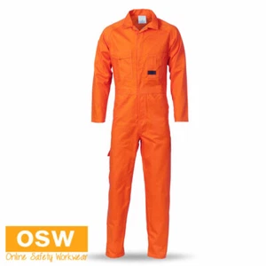 HEAVY WEIGHT HI VIS ORANGE METAL PRESS STUDS COTTON DRILL SAFETY COVERALLS - Picture 1 of 1
