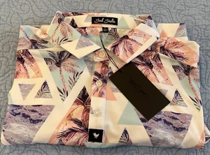 NWT Bad Birdie Men’s Large Polo Shirt Golf Cali White Palm Trees Print - Picture 1 of 9