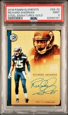 Richard Sherman 2018 Panini Elements Steel Signatures Gold Auto #/5 PSA 9 Mint - Image 1 of 2