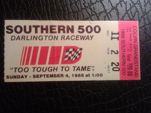Nascar Darlington Raceway 1988 Southern 500  ticket stub Bill Elliott Winner Cover