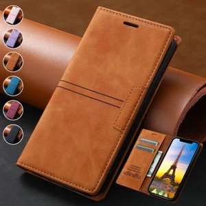 Magnetic Wallet Case Leather Flip Cover for iPhone 16e/16/15/14/13/12/11 XR SE 8 - Picture 1 of 18
