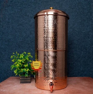 Indian Hammered Copper Water Dispenser Matka Vessels Filter Pot Gift - Picture 1 of 10